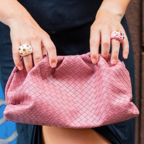Atelier Sona Handbags - Cloud Clutch - Pink Woven Ruched Pouch Bag